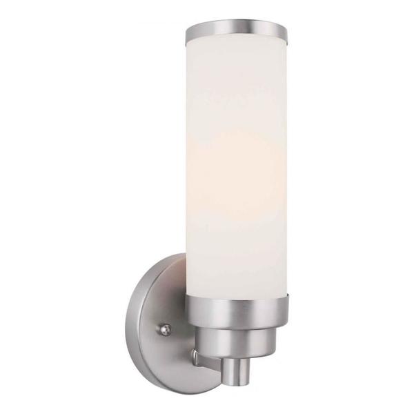 Forte One Light Brushed Nickel Satin Opal Glass Wall Light 5064-01-55